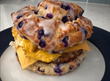 Blueberry Sausage Egg & Cheese Cinnamon Roll sandwich